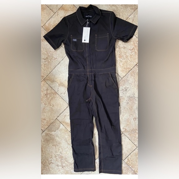 NWT Wildfang Essential Short Sleeve coverall XS Black Yellow Stitches $168 - Picture 2 of 9